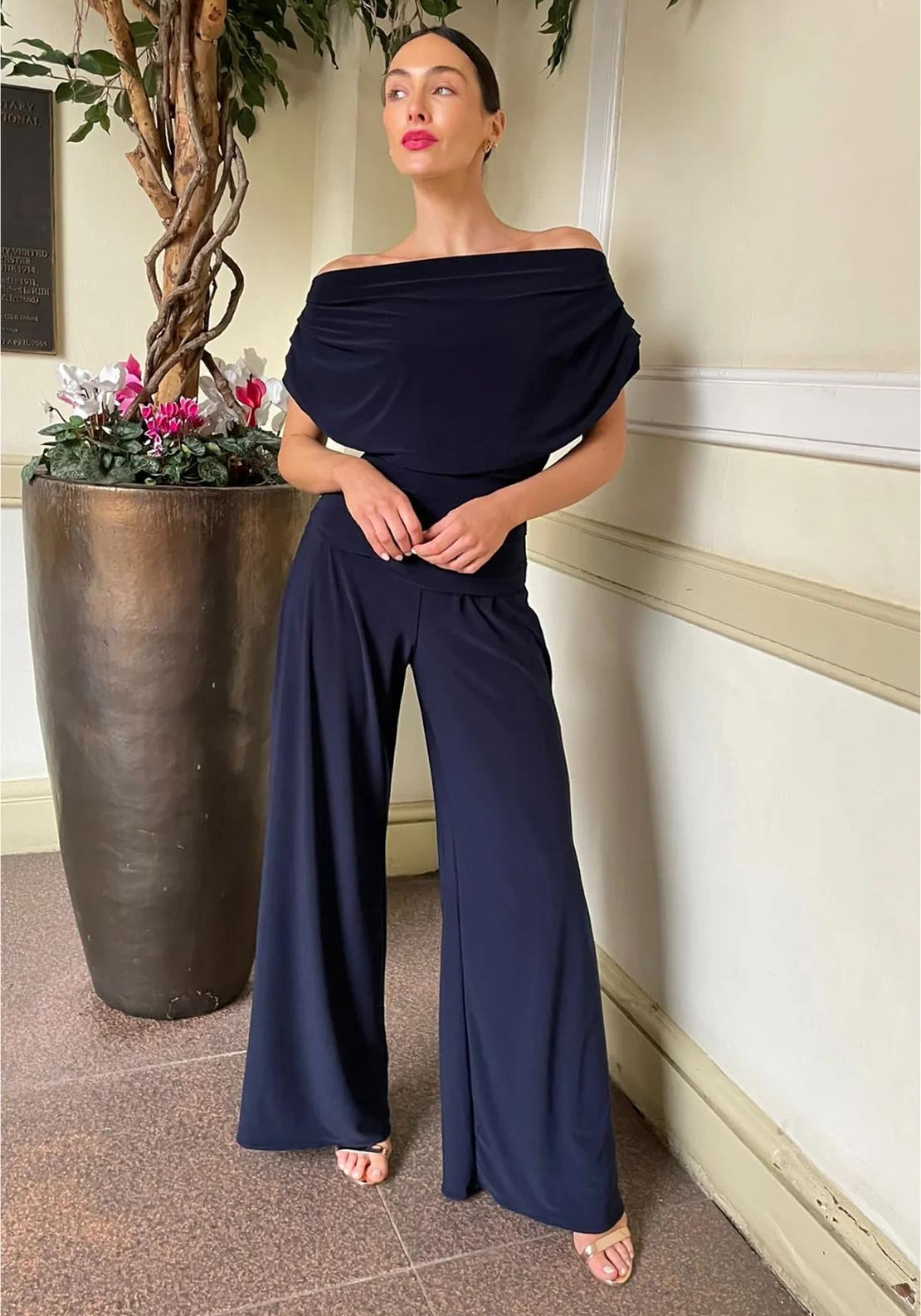 Atom Label Carbon Off The Shoulder Jumpsuit, Navy