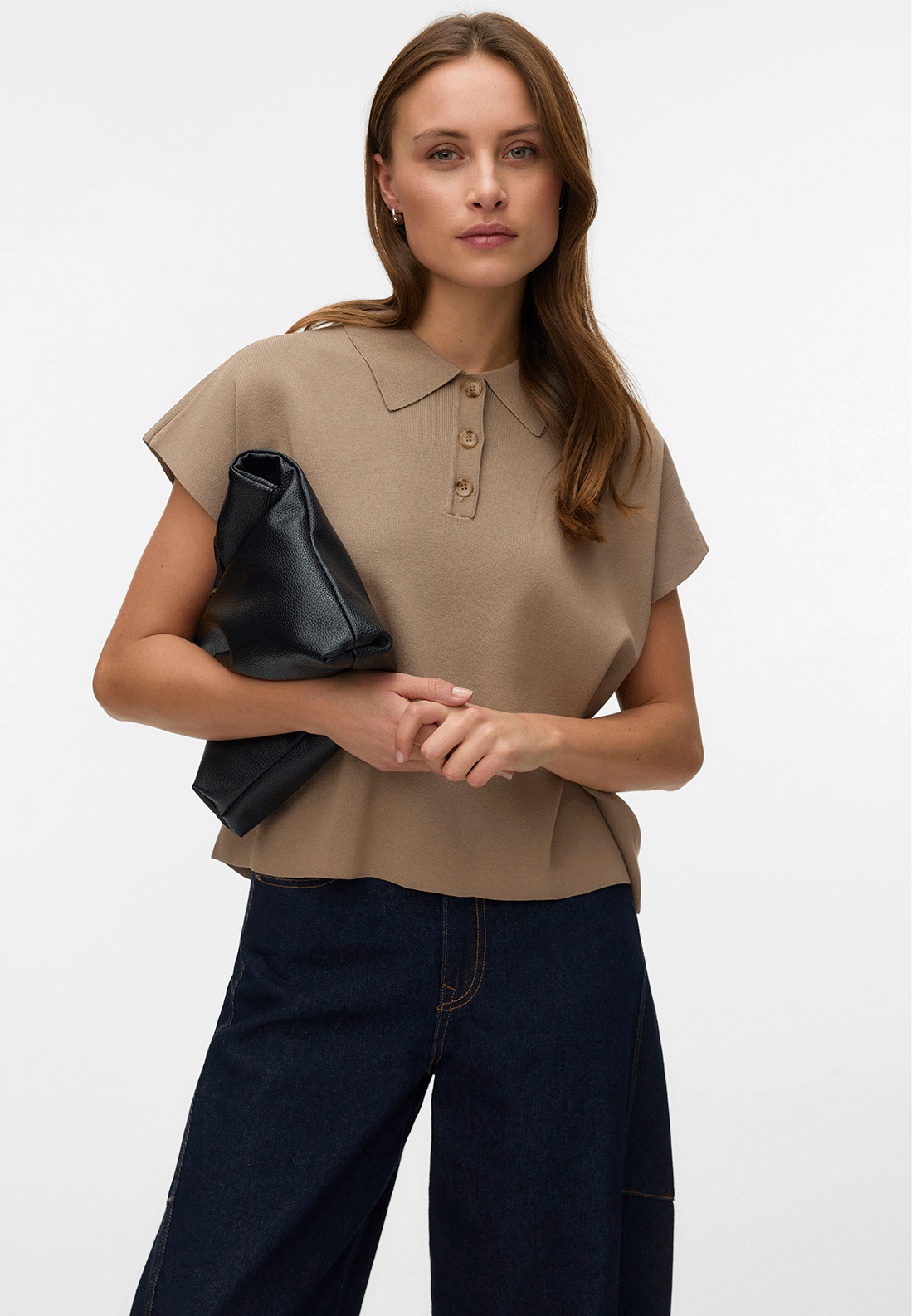 Vero Moda Alice Knit Polo Top, Beige - McElhinneys