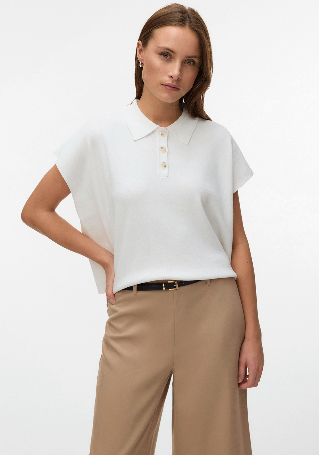 Vero Moda Alice Knit Polo Top, White - McElhinneys