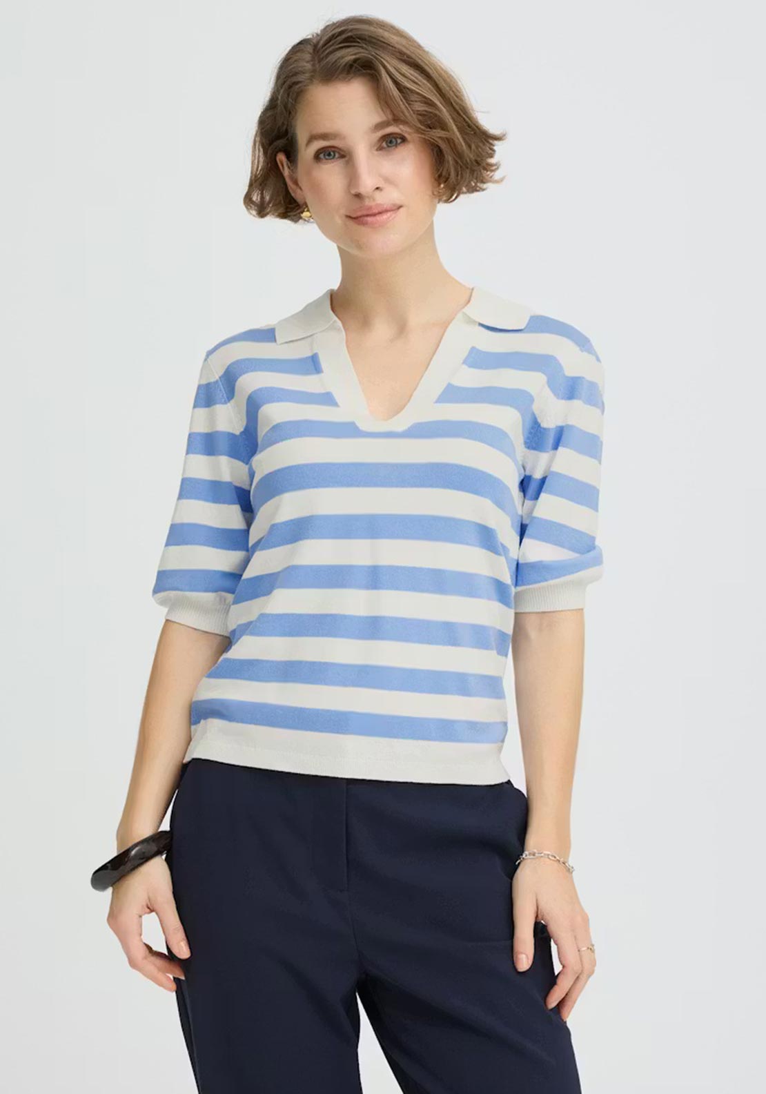 B.Young Morla Striped Polo Top, Blue Multi