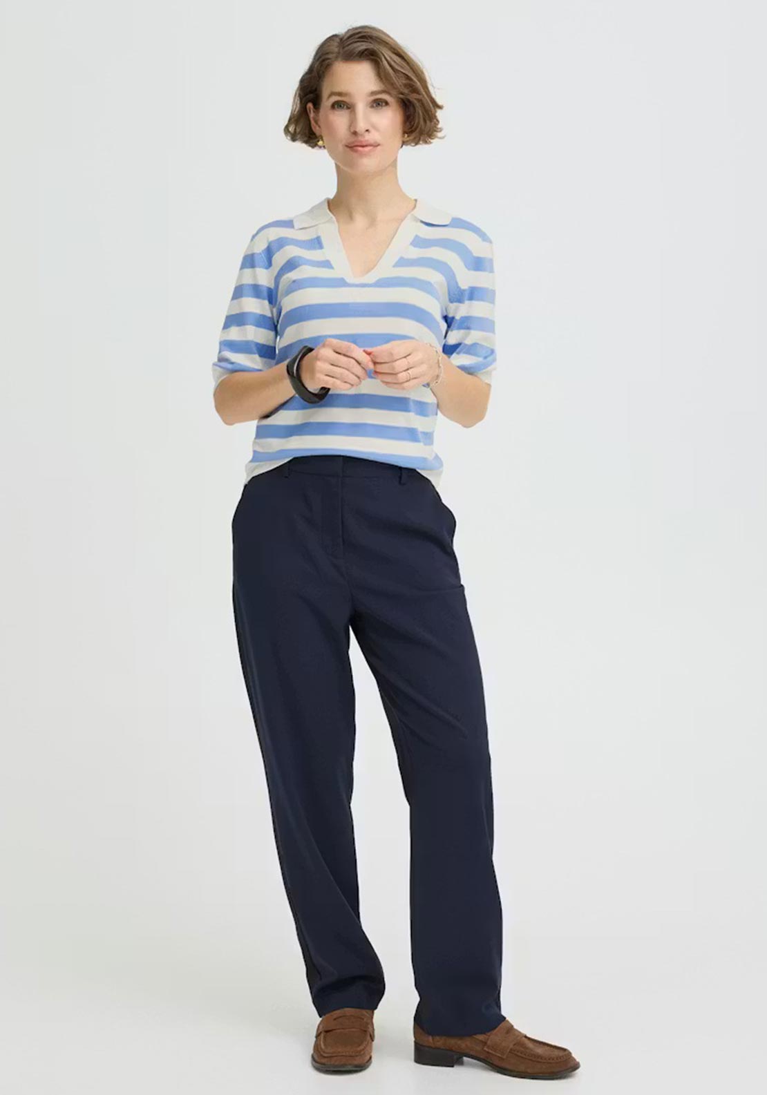 B.Young Morla Striped Polo Top, Blue Multi
