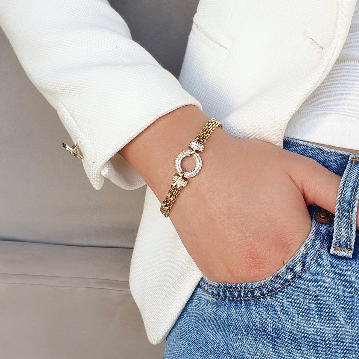 Absolute CZ Mesh Chain Bracelet, Gold