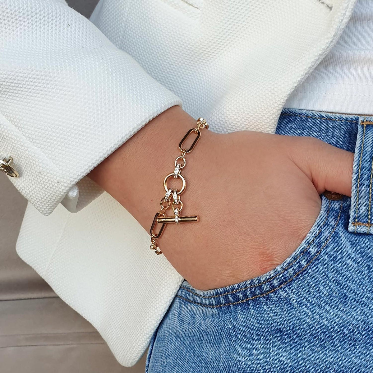 Absolute T-Bar Chain Link Bracelet, Gold