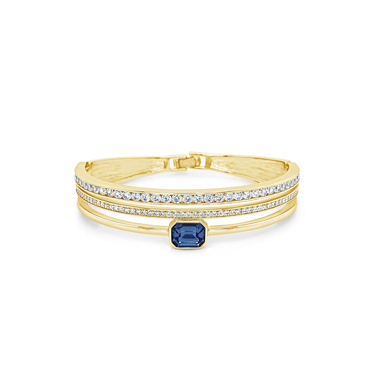 Absolute Blue CZ Triple Band Bangle, Gold