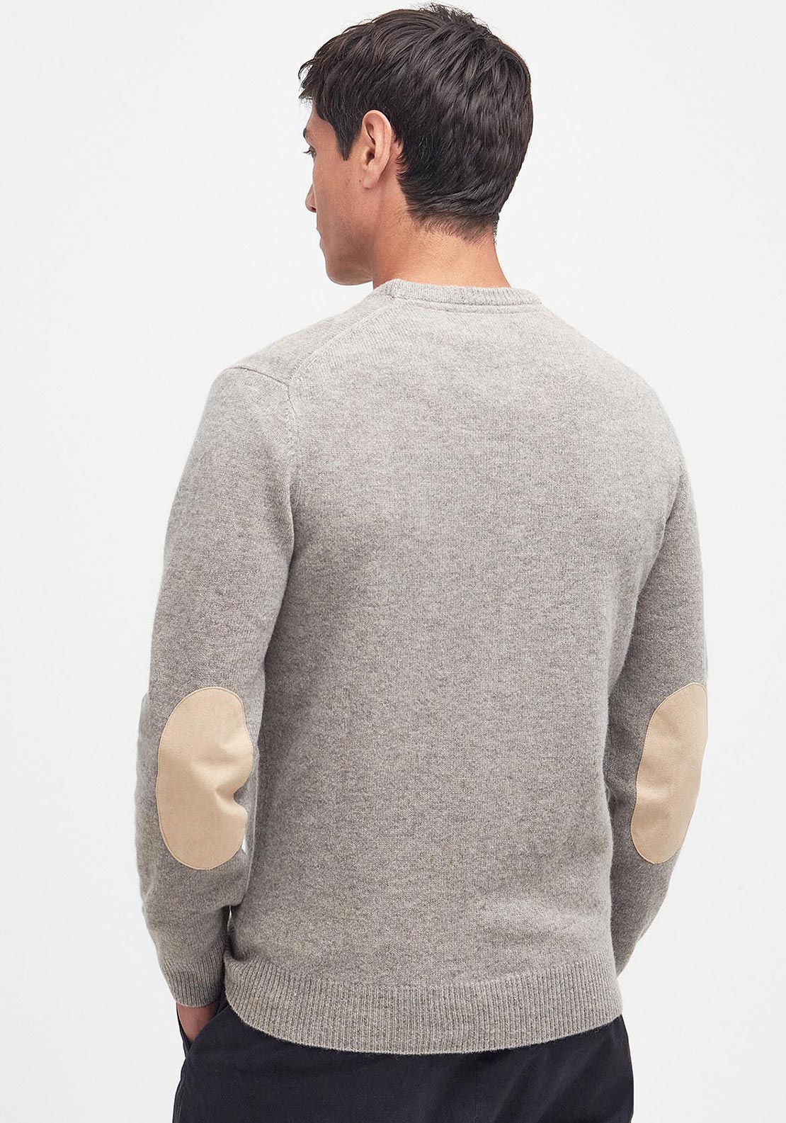 Barbour Men’s Patch Elbow Crew Neck Jumper, Stone Grey