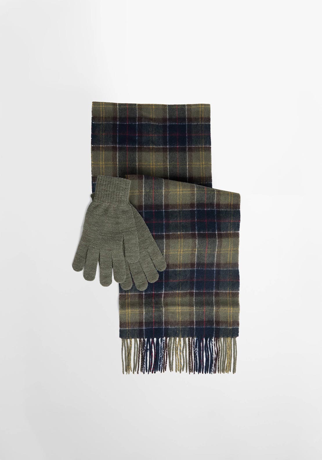 Barbour Tartan Scarf & Glove Gift Set, Classic Olive