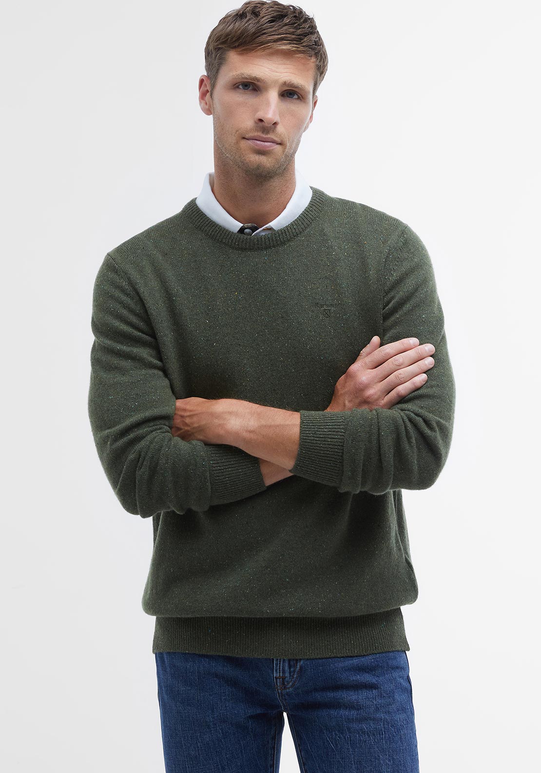 Barbour Men's Tisbury Crew Neck Jumper, Dark Green McElhinneys