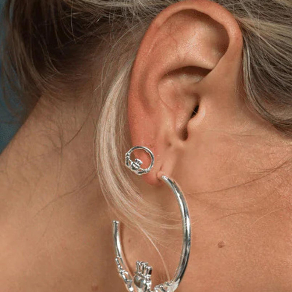 Betty and Biddy Claddagh Earrings, Silver