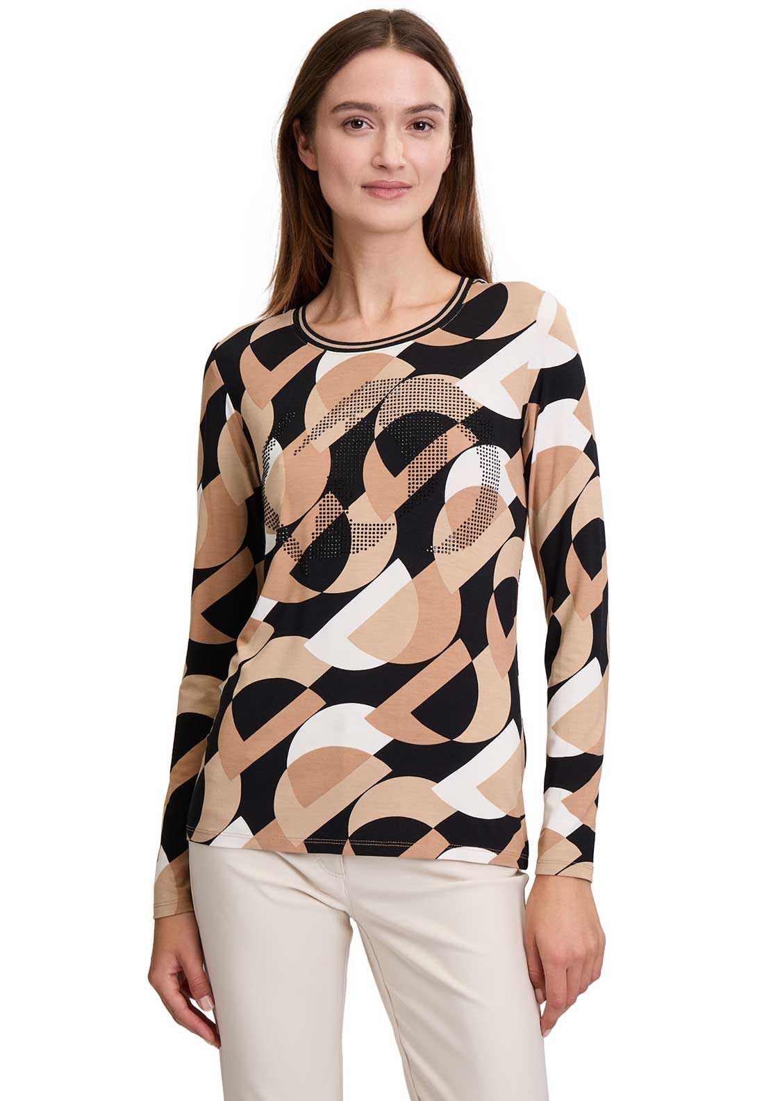 Betty Barclay Embellished Printed Top, Beige and Black