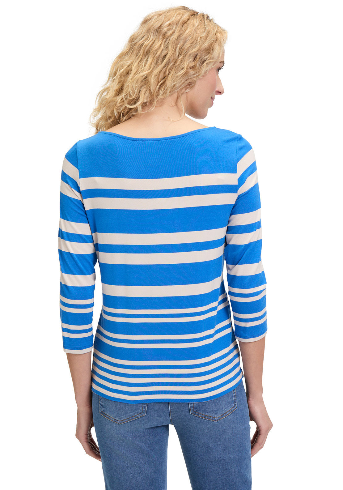 Betty Barclay Embellished Striped Top, Blue and Beige