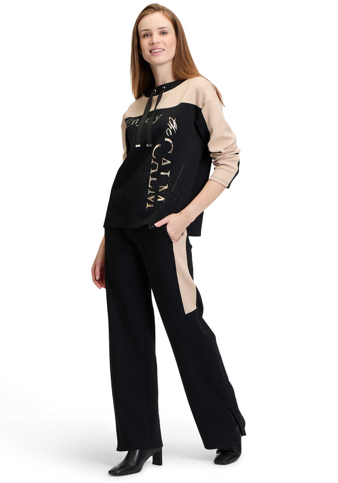 Betty Barclay Embellished Wide Leg Joggers, Black