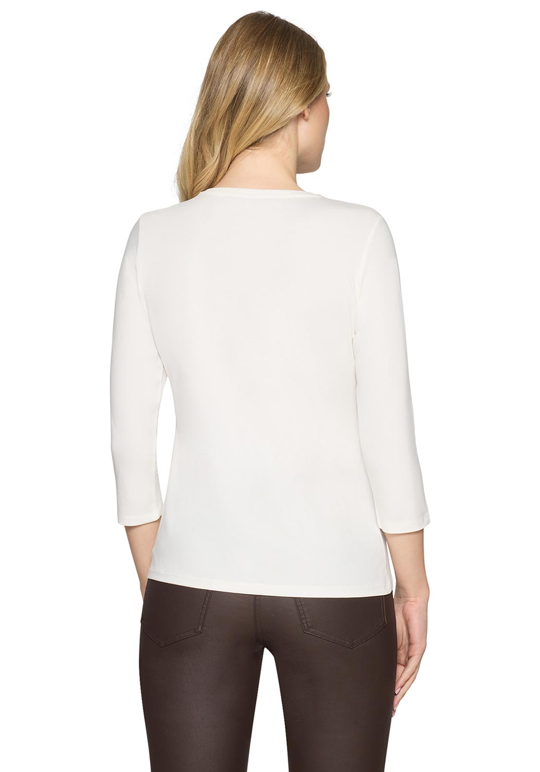 Betty Barclay Cropped Sleeve with Print and Rhinestone Detail Top, Off-White