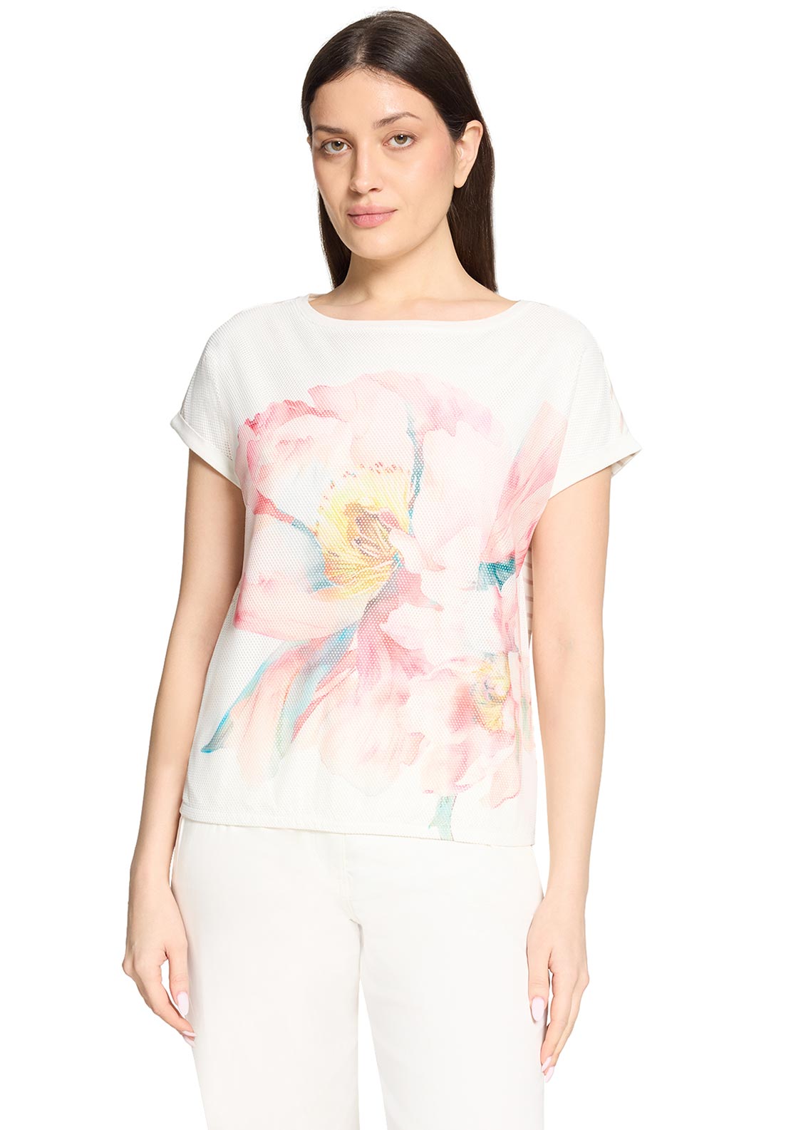 Betty Barclay Mesh Floral Graphic Print T-Shirt, White