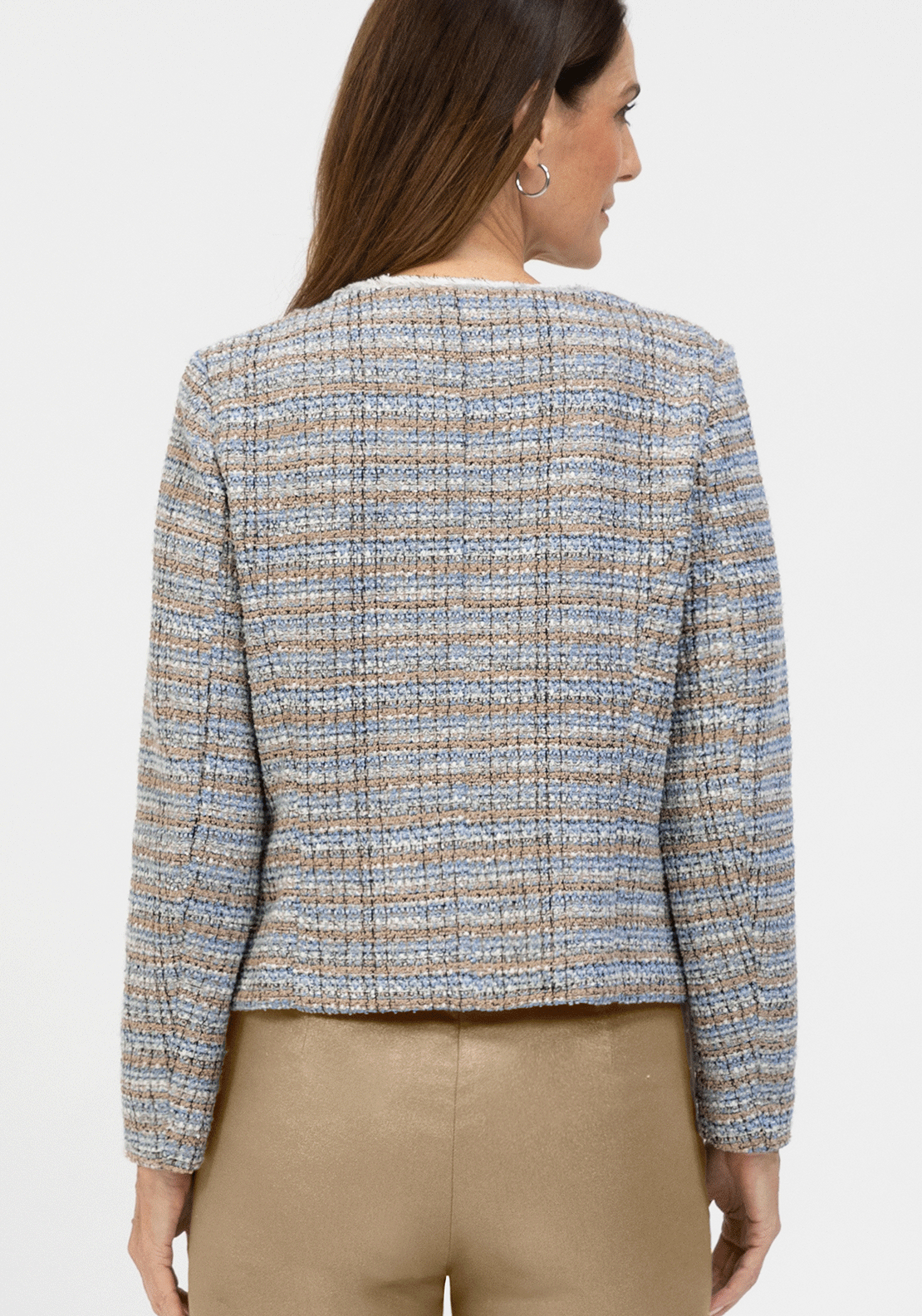 Bianca Tweed Style Frayed Trim Jacket, Blue Multi