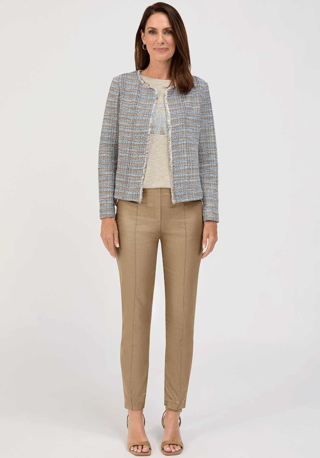 Bianca Tweed Style Frayed Trim Jacket, Blue Multi