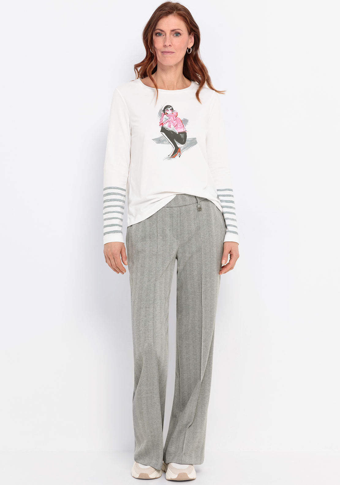 Bianca Fashionista Graphic Long Sleeve Top, White