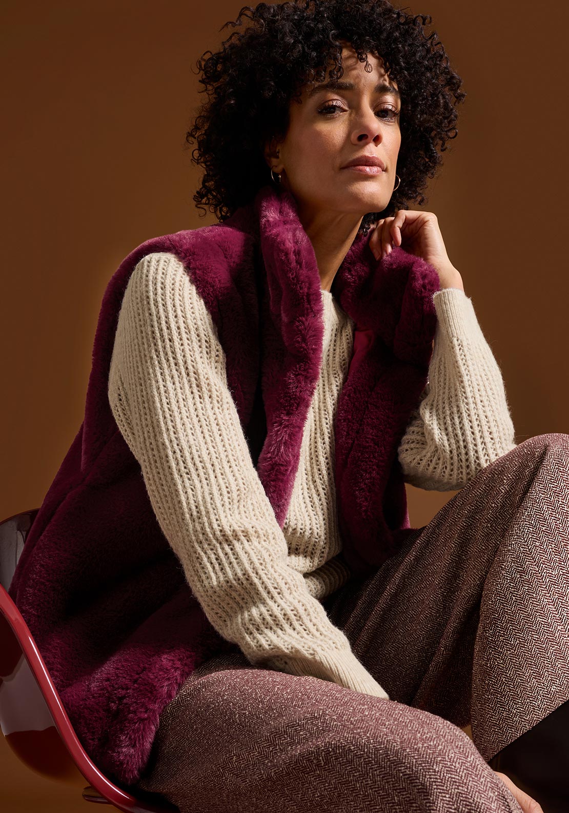 Bianca Tabea Faux Fur Gilet, Wine