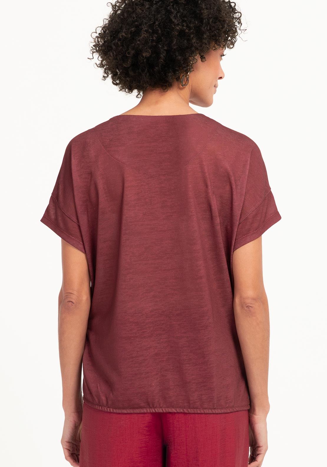 Bianca Floral Print Contrast Knit Top, Wine