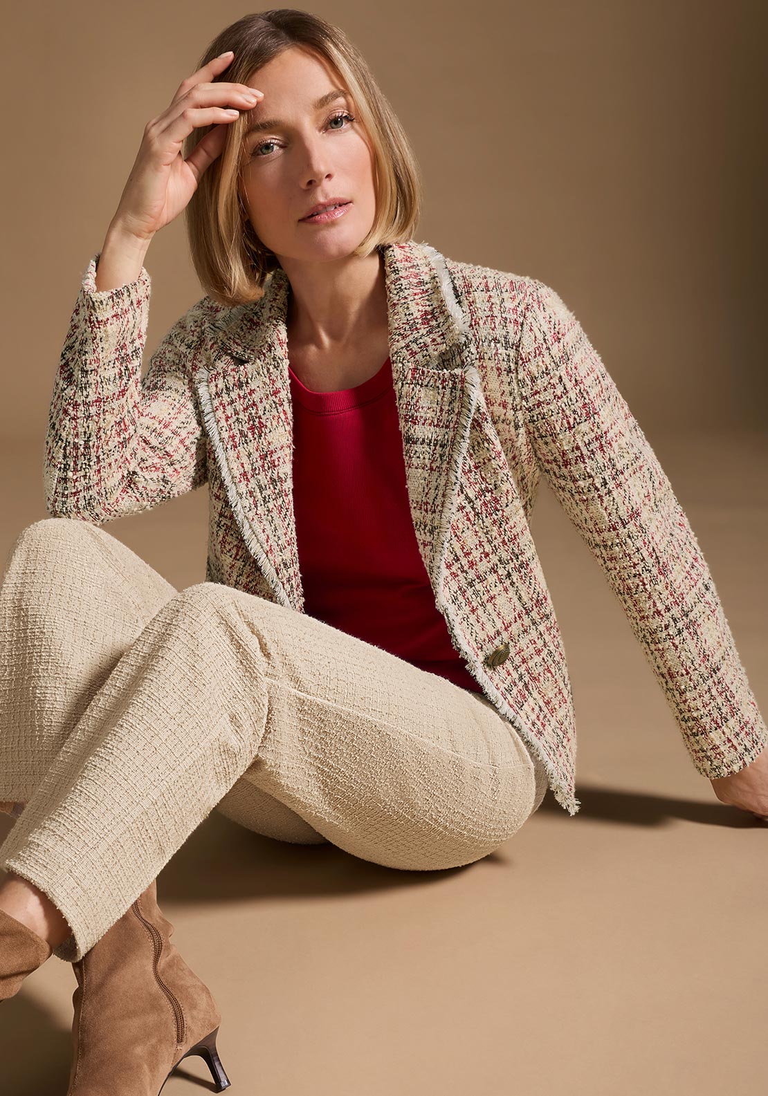 Bianca Lousia Tweed Style Blazer, Cream Multi
