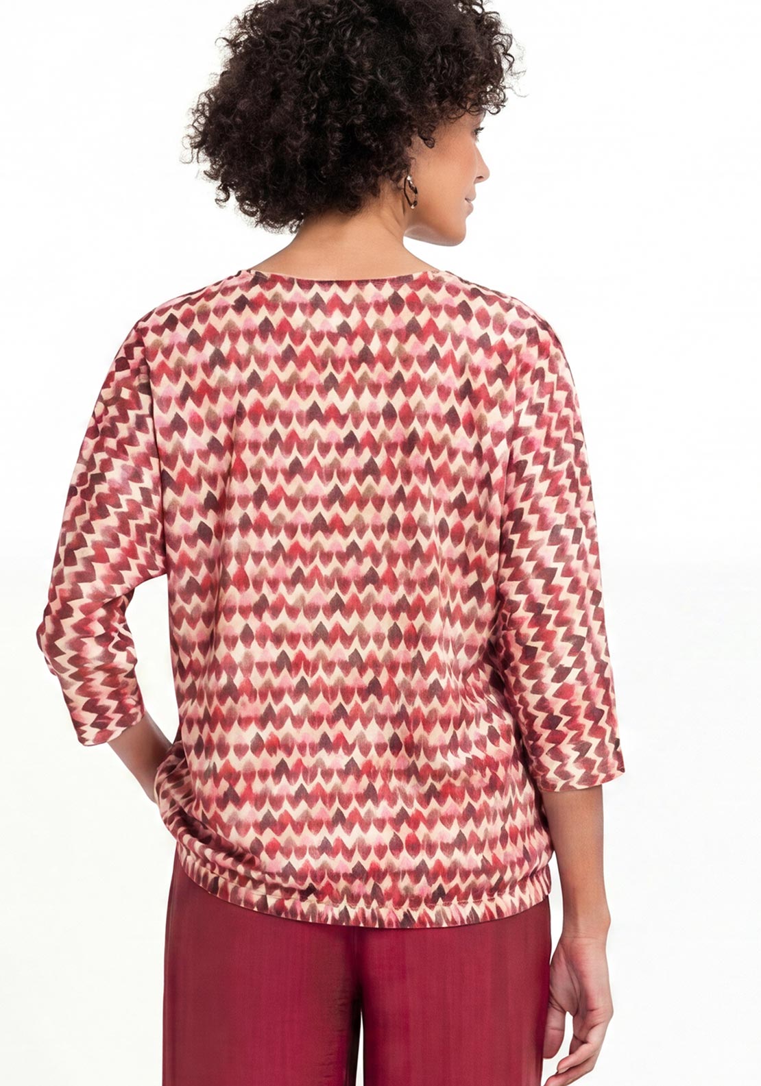 Bianca Wally Printed Elastic Trim Top, Wine