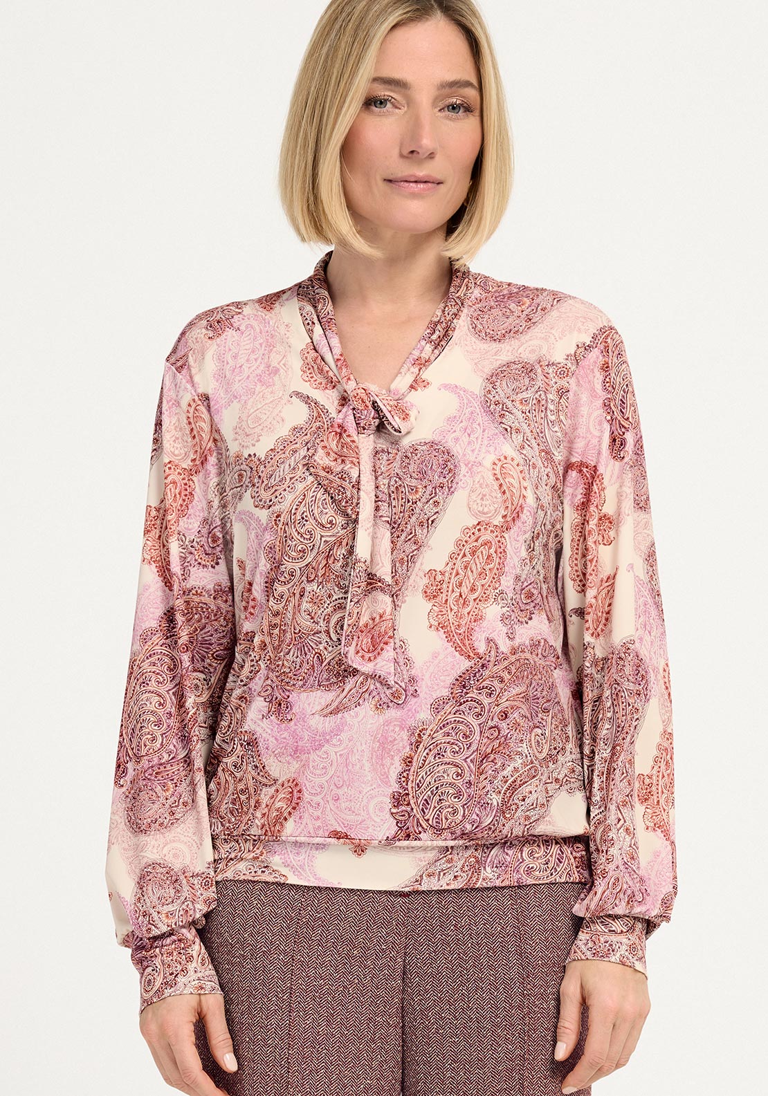 Bianca Kayla Paisley Jersey Pussybow Blouse, Pink