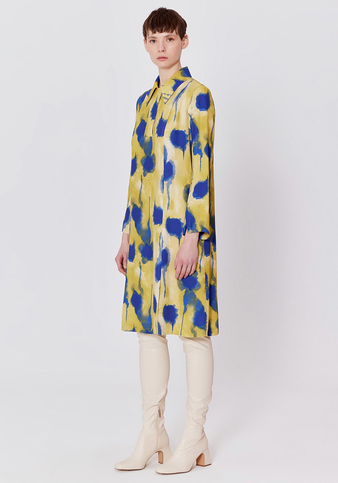 Birelin Ink Dye Knee Length Shirt Dress, Yellow Blue McElhinneys - Main Image