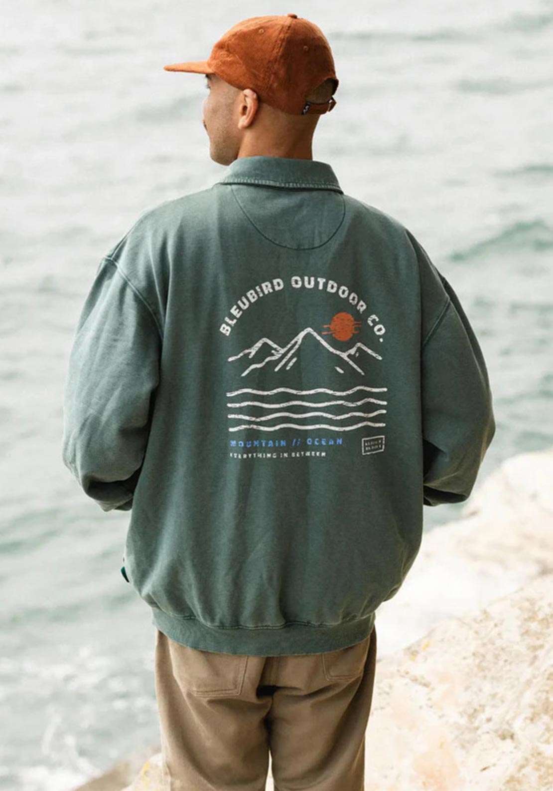 Bleubird Dawn Button Sweatshirt, Willow Green