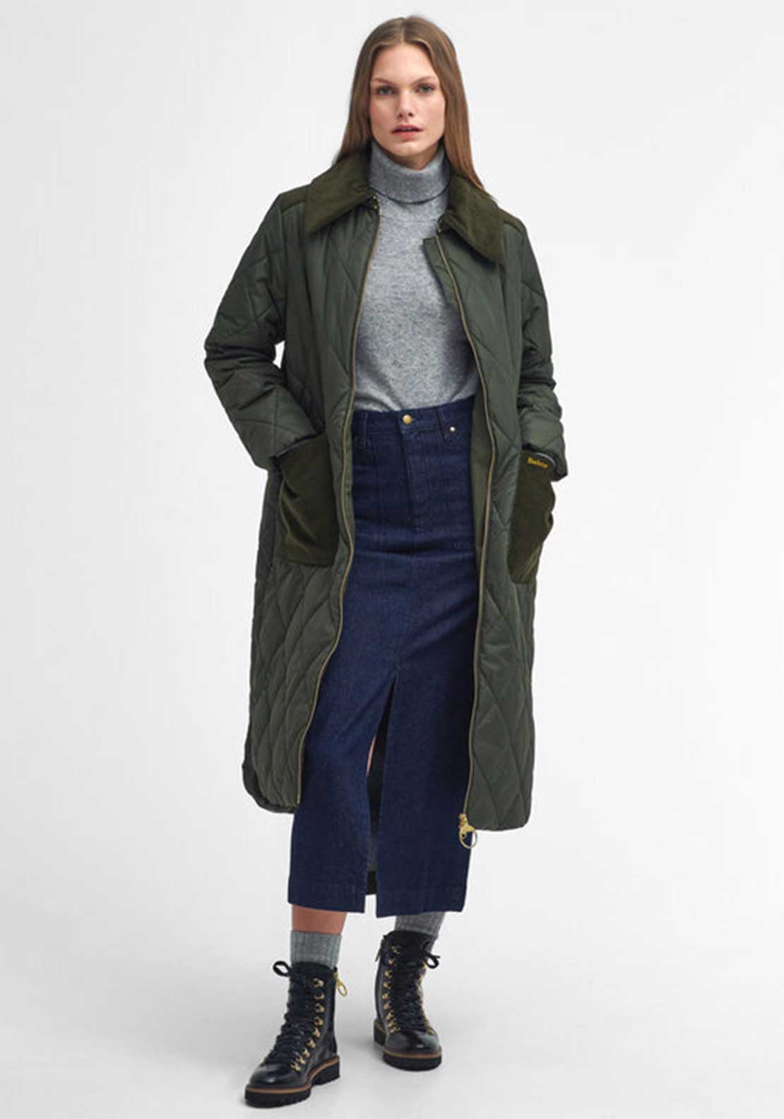 Barbour Malton Quilted Coat, Olive Green McElhinneys