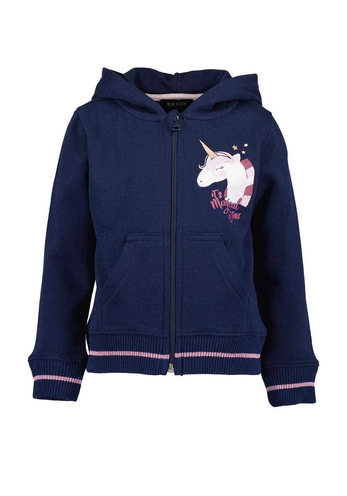 Blue Seven Girl Unicorn Long Sleeve Hooded Jacket, Navy McElhinneys