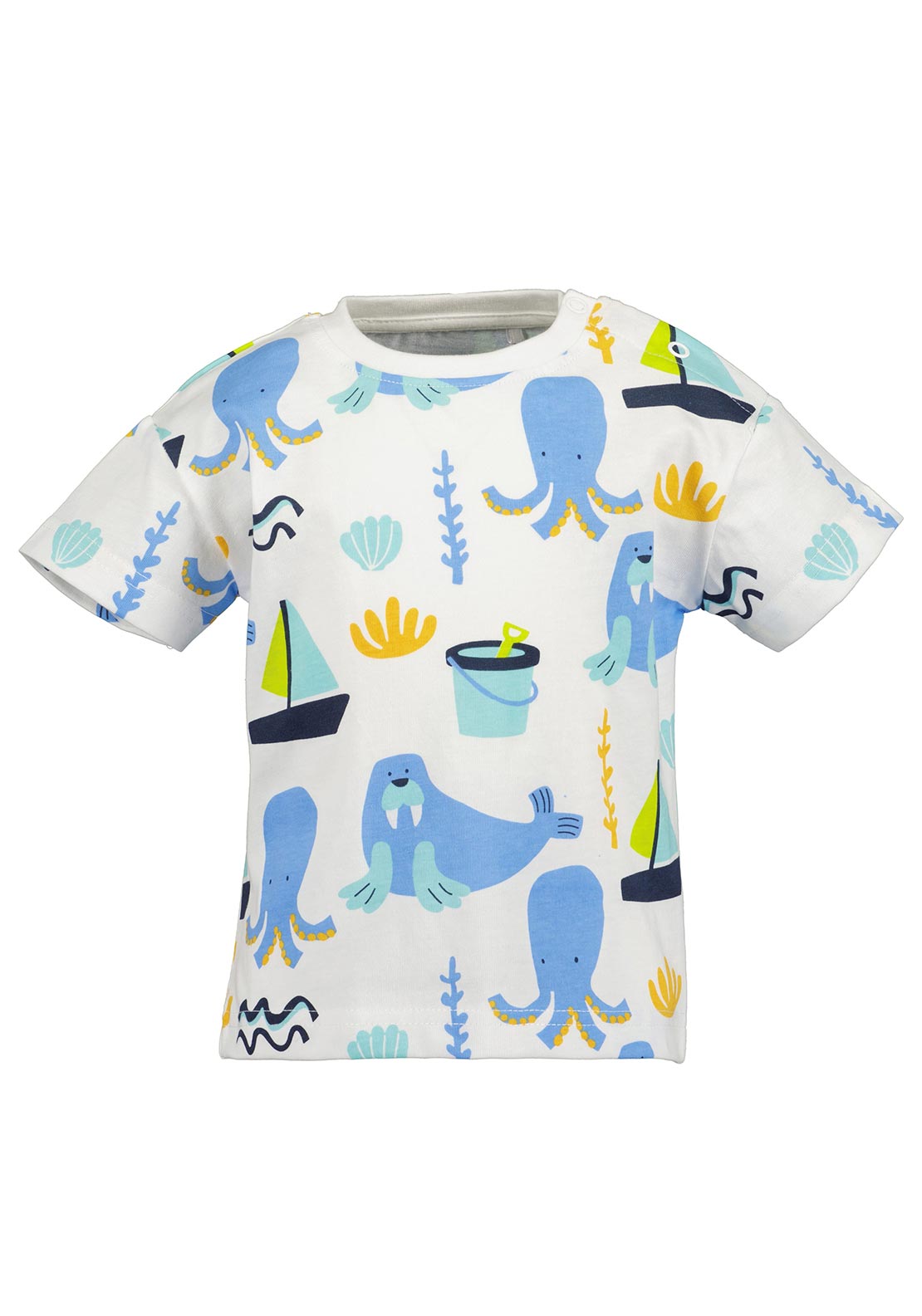 Blue Seven Baby Boy Beach Print Short Sleeve Tee, White