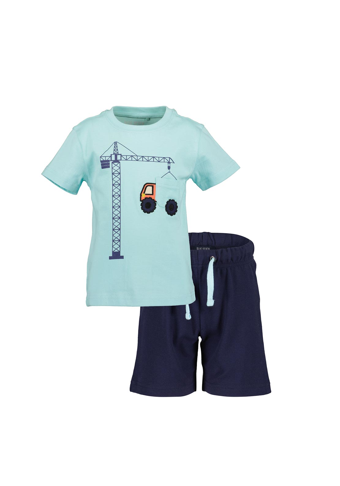 Blue Seven Mini Boy Construction Tee and Short Set, Blue