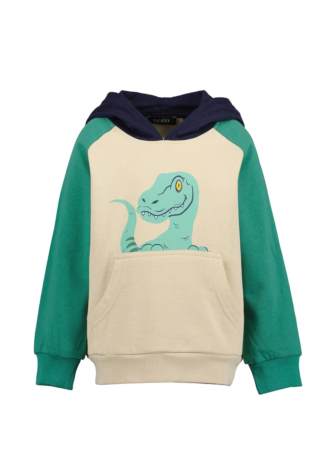 Blue Seven Mini Boy Dino Print Long Sleeve Hoodie, Cream