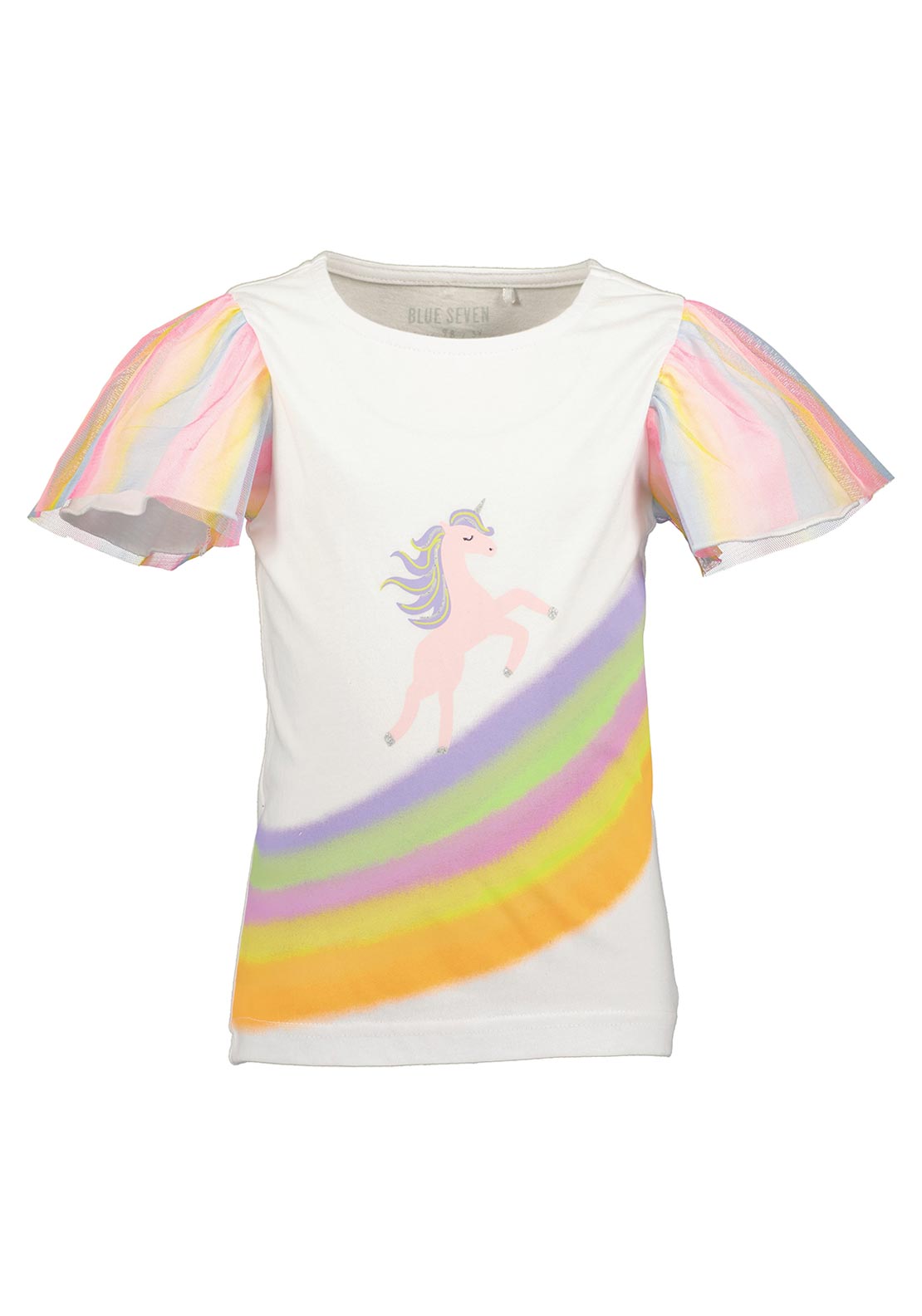 Blue Seven Mini Girl Unicorn Tulle Sleeve Tee, White