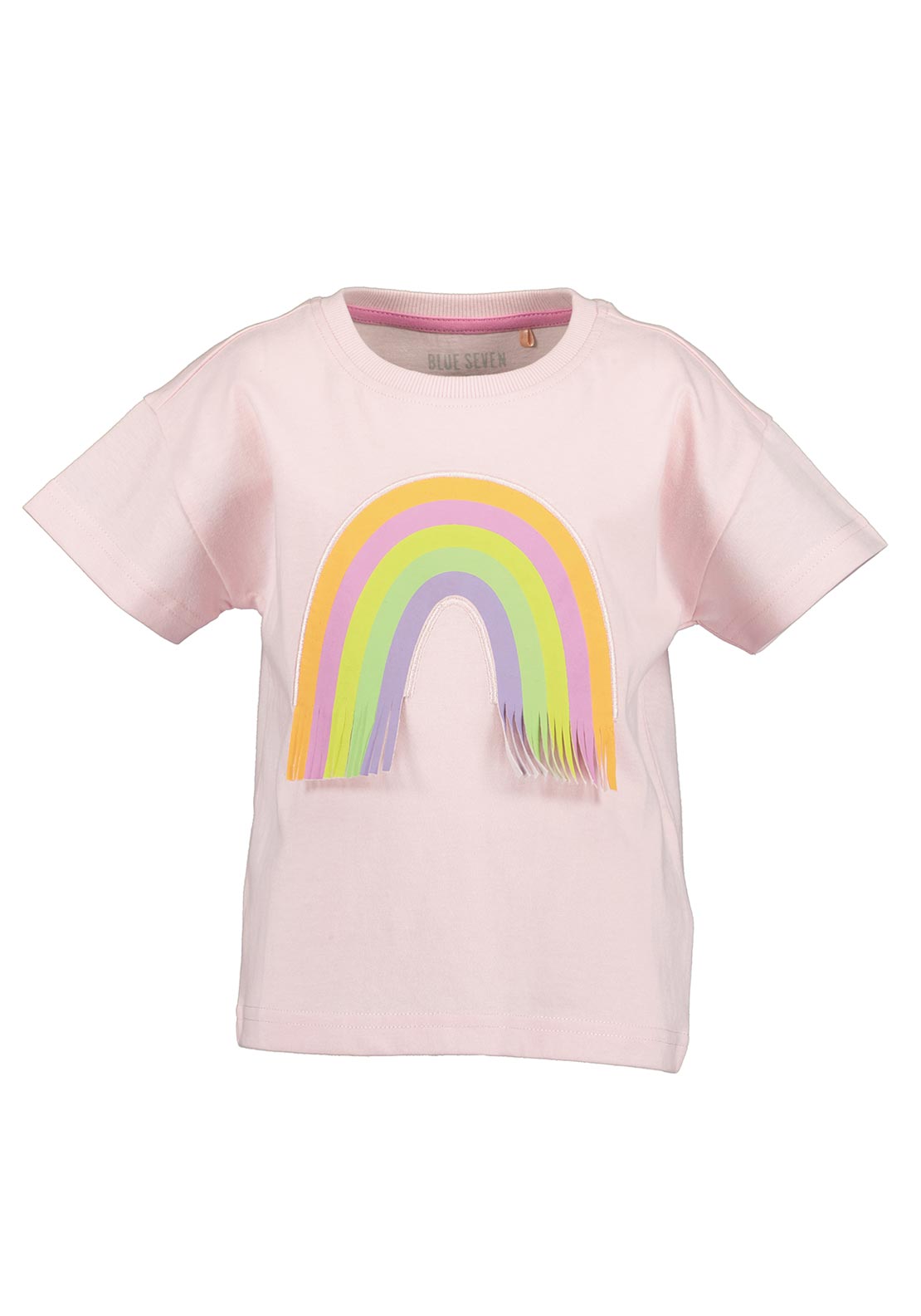 Blue Seven Mini Girl Fringe Rainbow Short Sleeve Tee, Pink