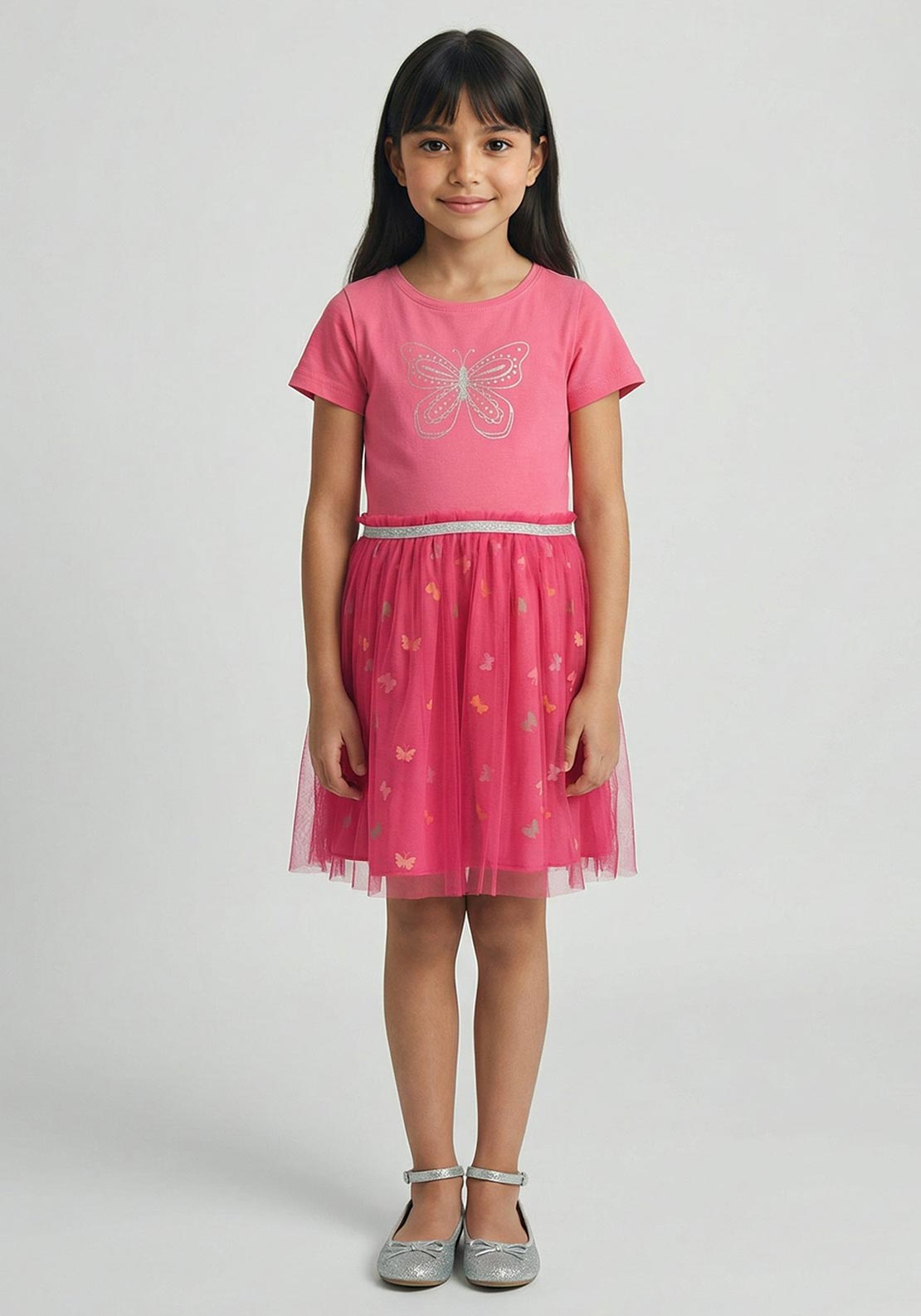 Blue Seven Mini Girl Butterfly Tulle Tee Dress, Pink