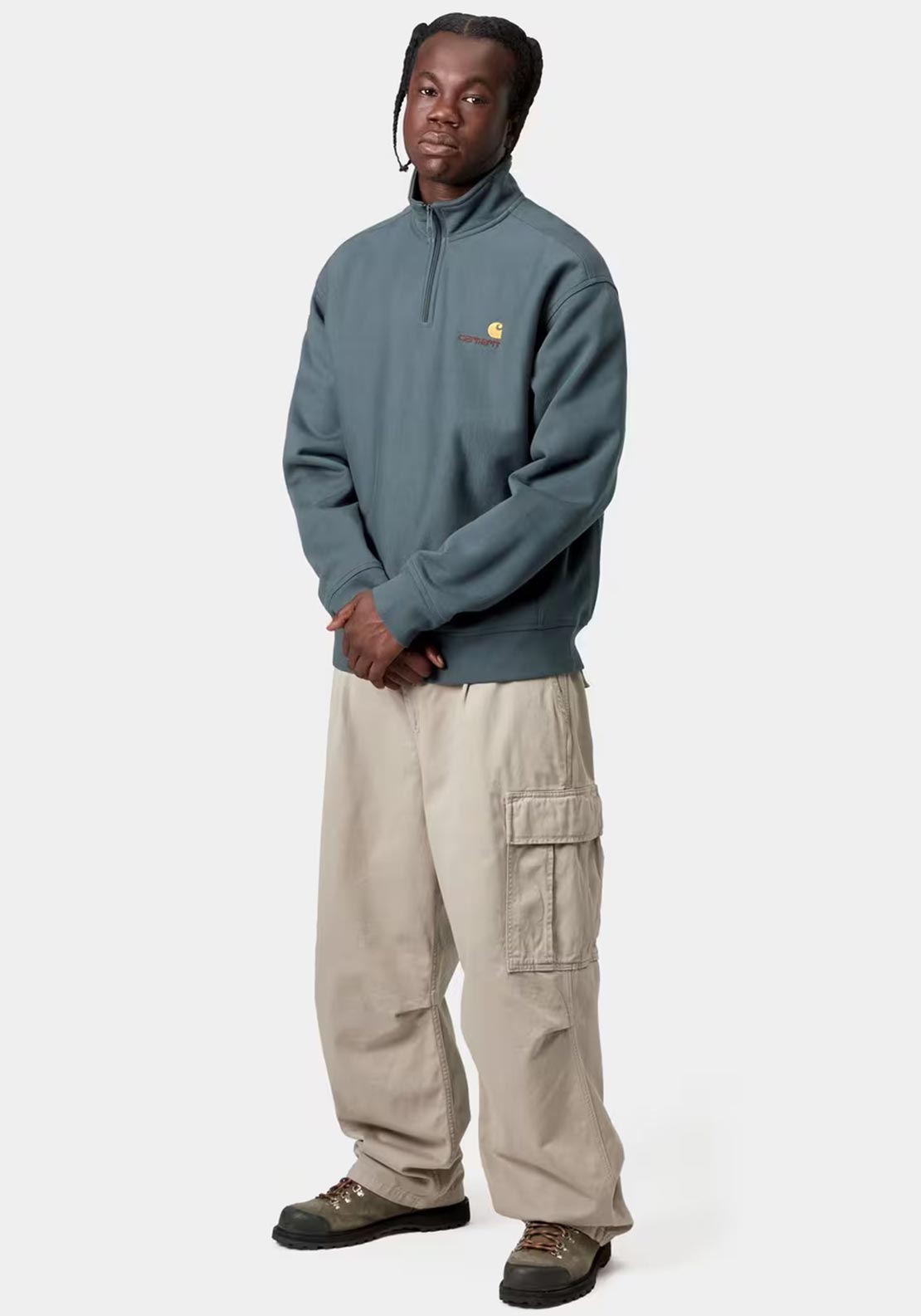Carhartt WIP American Script Quarter Zip Sweatshirt, Office Blue