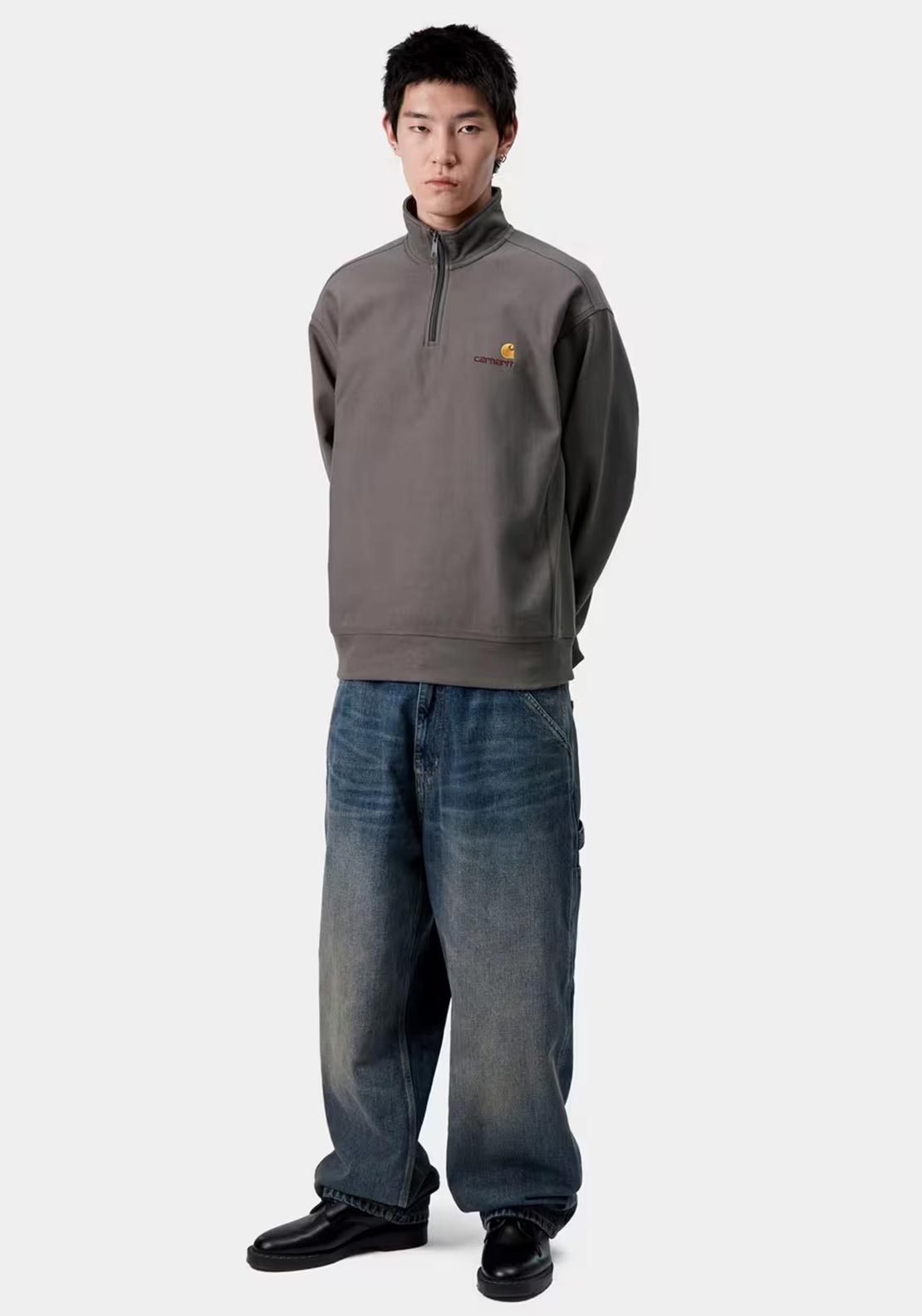 Carhartt WIP American Script Quarter Zip Sweatshirt, Grey