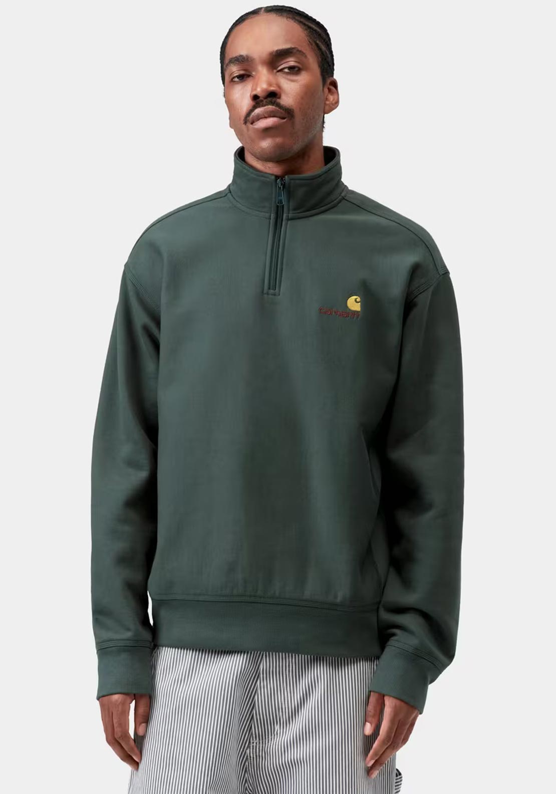 Carhartt WIP American Script Quarter Zip Sweatshirt, Kale Green