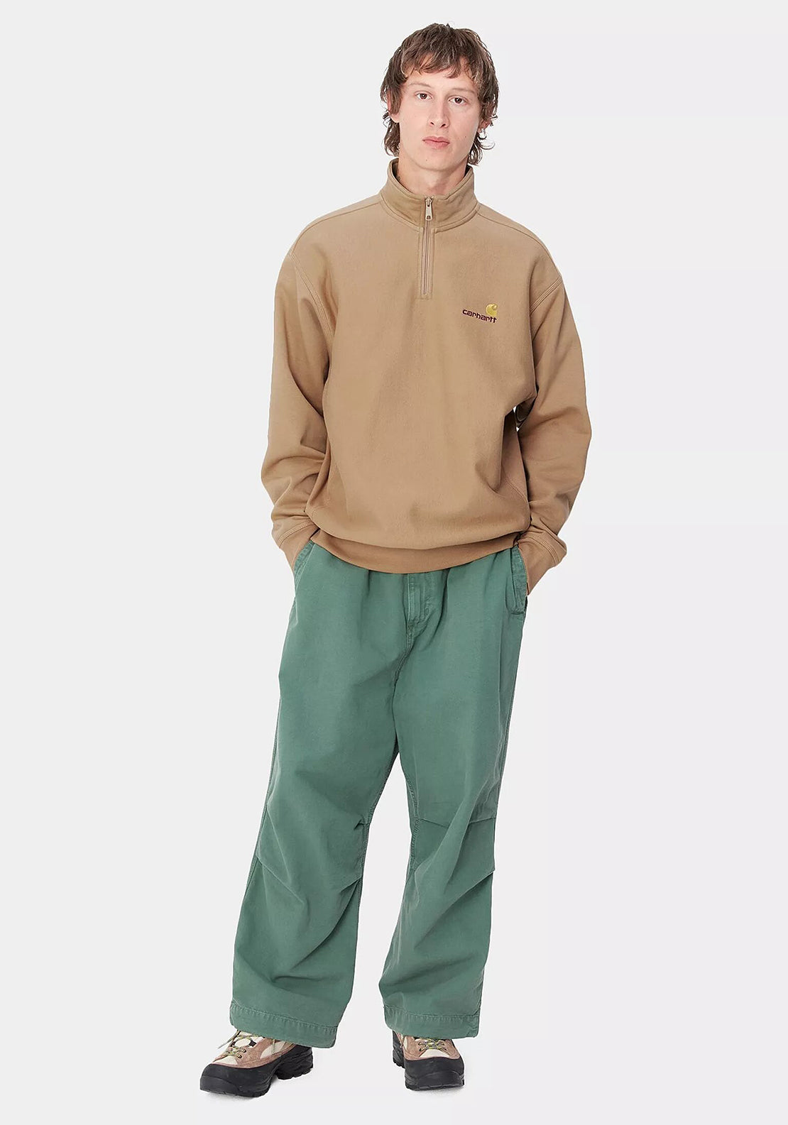 Carhartt WIP American Script Quarter Zip Sweatshirt, Tan