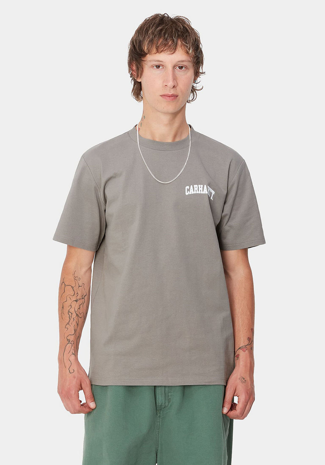 Carhartt WIP University Script T-Shirt, Misty Grey - McElhinneys