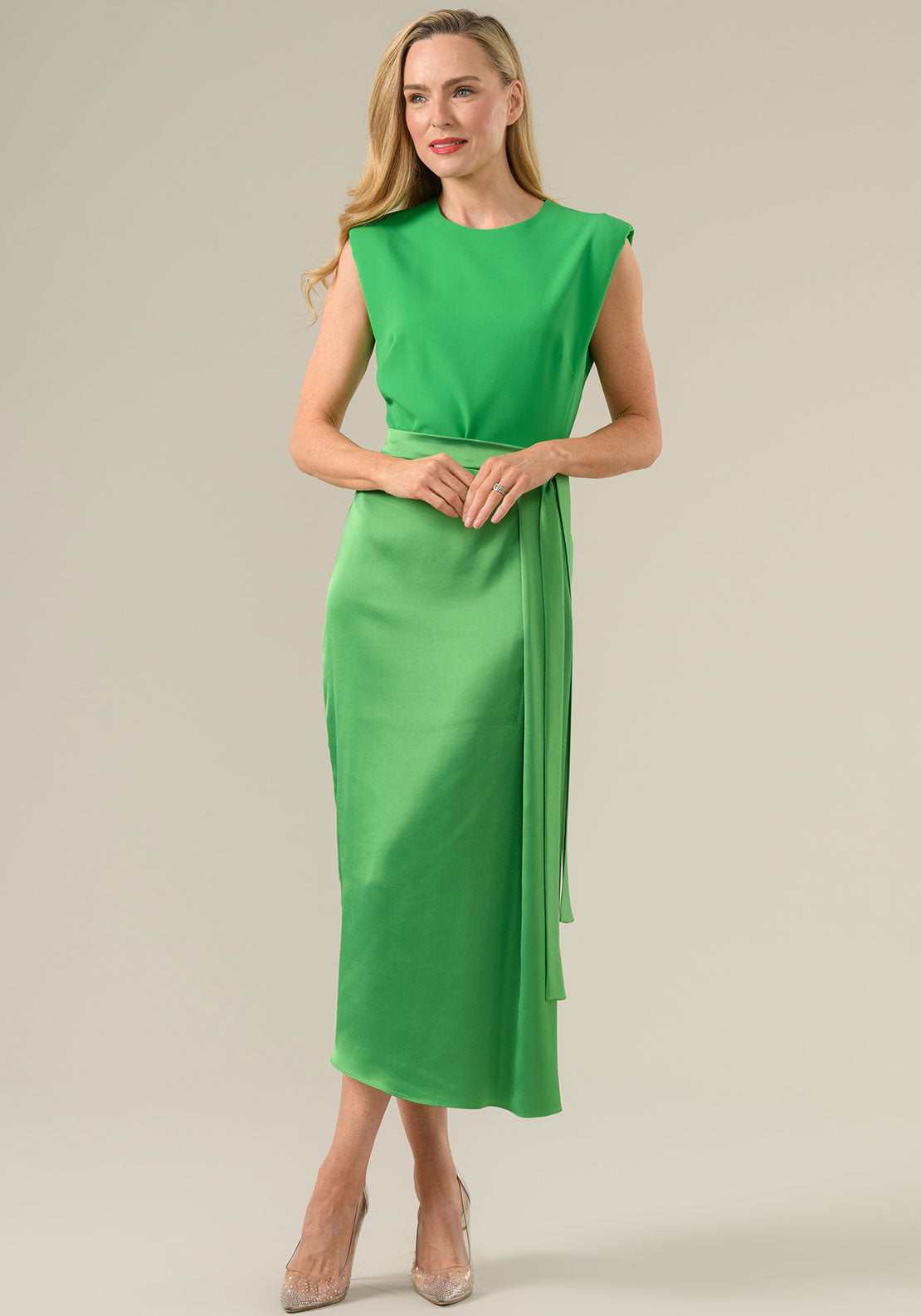 Caroline Kilkenny Grace Belted Pencil Dress, Green - McElhinneys