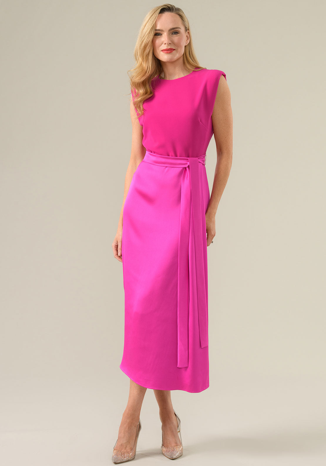 Caroline Kilkenny Grace Belted Pencil Dress, Cerise Pink