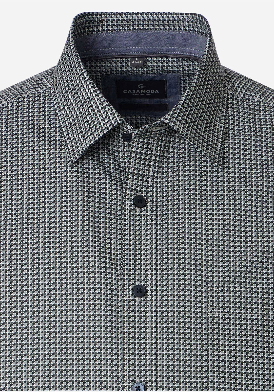 Casa Moda Geo Abstract Print Poplin Shirt, Green Multi