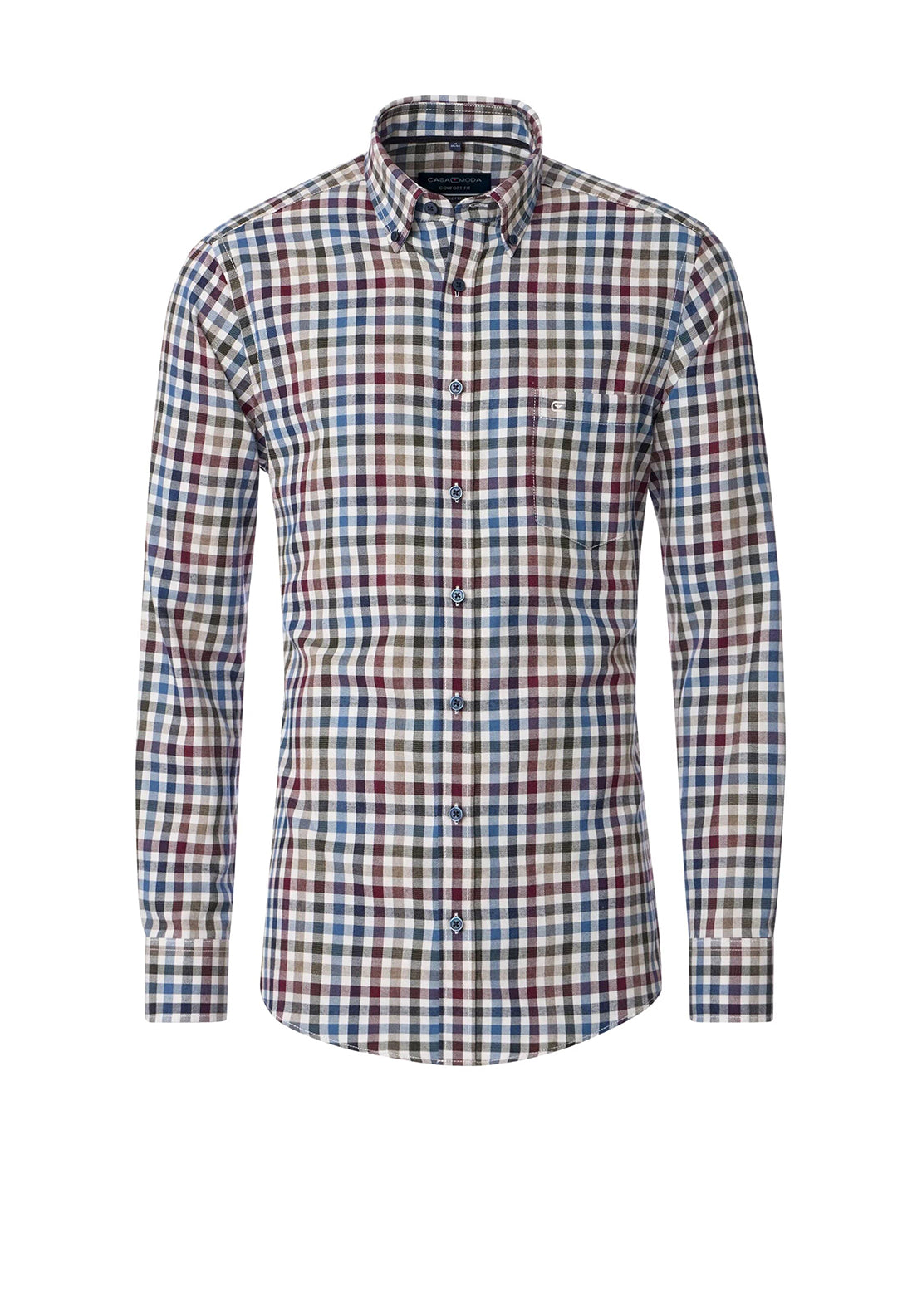 Casa Moda Gingham Shirt, Green & Wine Multi