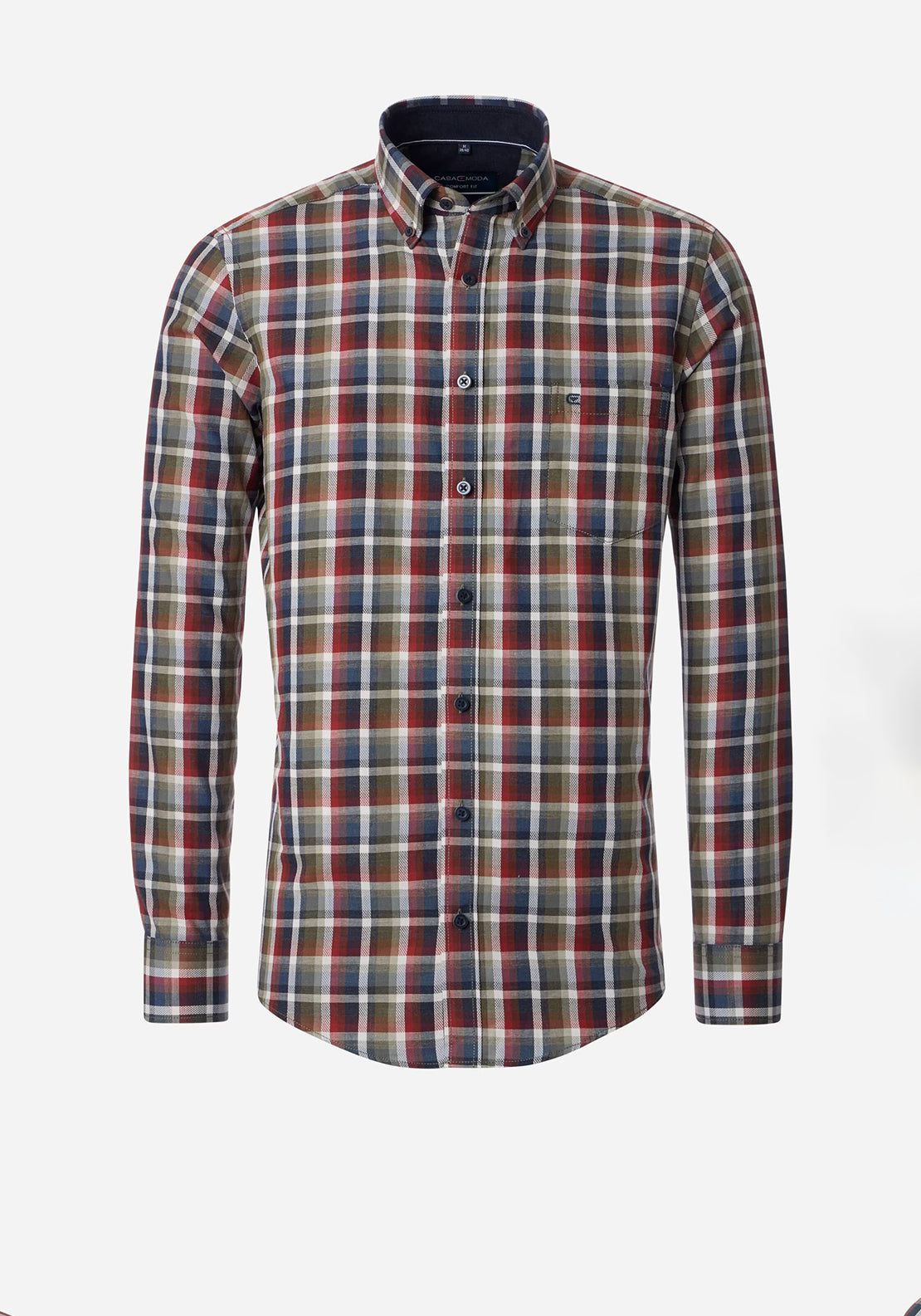 Casa Moda Plaid Shirt, Khaki & Burnt Orange