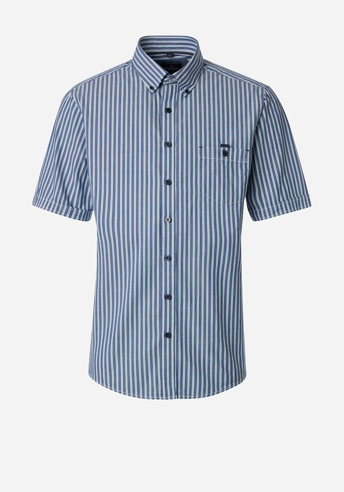 Casa Moda Stripe Short Sleeve Shirt, Navy & Green