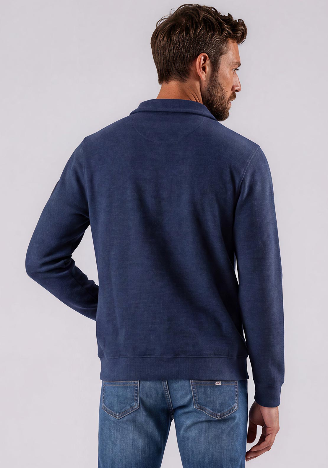 Casa Moda Textured Knit Quarter Zip Sweatshirt, Dark Blue
