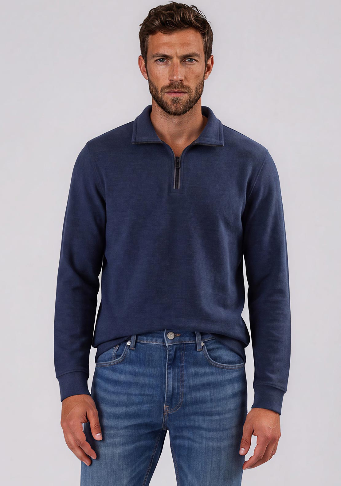 Casa Moda Textured Knit Quarter Zip Sweatshirt, Dark Blue
