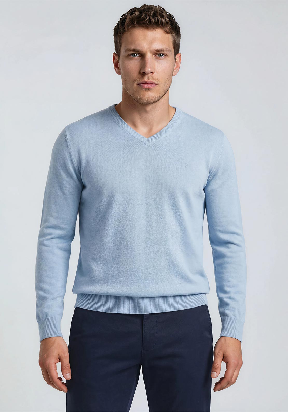 Casa Moda V Neck Sweater, Soft Chambray Blue