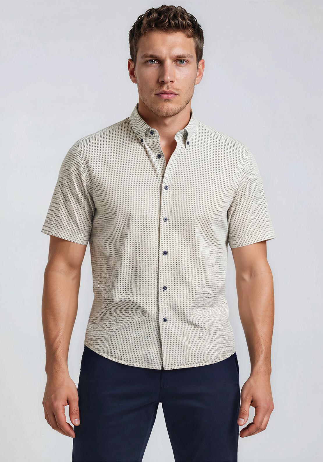 Casa Moda Woven Print Short Sleeve Shirt, Yellow Multi